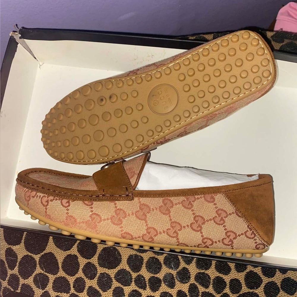 SOLD Authentic Gucci Men’s Brown GG Canvas Suede Leather Loafers